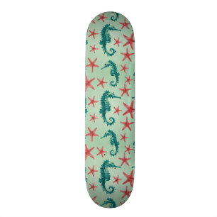 Blauwgroen zeepaardpatroon 2 persoonlijk skateboard