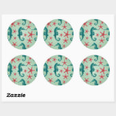 Blauwgroen zeepaardpatroon 2 ronde sticker (Vel)