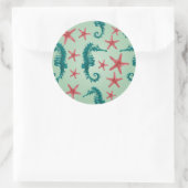 Blauwgroen zeepaardpatroon 2 ronde sticker (Tas)