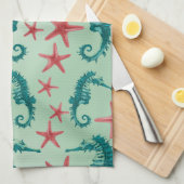 Blauwgroen zeepaardpatroon 2 theedoek (Quarter Fold)