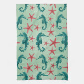 Blauwgroen zeepaardpatroon 2 theedoek (Verticaal)