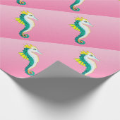 blauwgroen zeepaardroze cadeaupapier (Hoek)