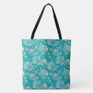 Blauwgroen zeeschelpen, schelpen, turkooizen achte tote bag