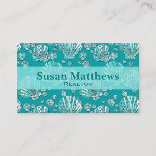 Blauwgroen zeeschelpen, schelpen, turkooizen achte visitekaartje (Voorkant)