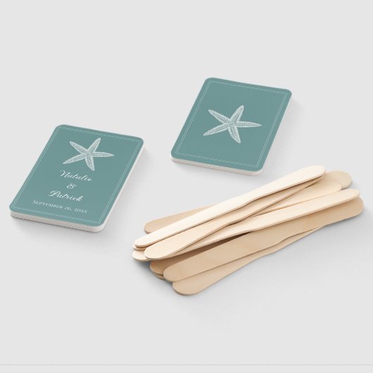 Blauwgroen zeester bruiloft hand fans handwaaier (Niet-gemonteerd)