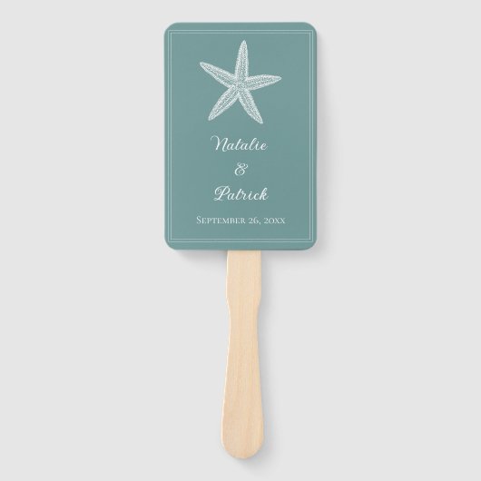 Blauwgroen zeester bruiloft hand fans handwaaier (Voorkant)