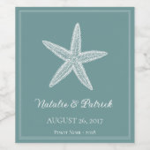 Blauwgroen zeester bruiloft wijn label etiket (Enkel label)