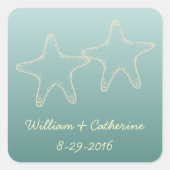 Blauwgroen zeesterren bruiloft stickers (Voorkant)