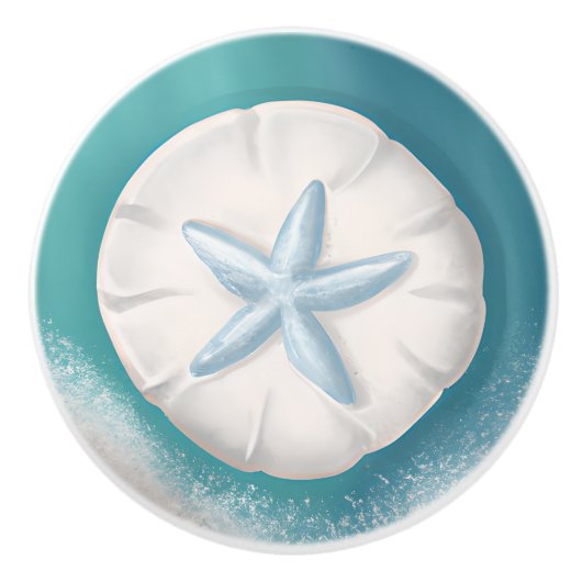 Blauwgroen zeesterren en Zanddollarstrand Keramische Knop (Voorkant)