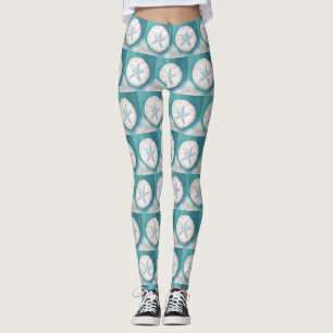 Blauwgroen zeesterren en Zanddollarstrand Leggings