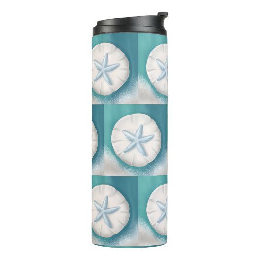 Blauwgroen zeesterren en Zanddollarstrand Thermosbeker (Gedraaid links)