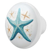 Blauwgroen zeesterren Waterverf Keramische Knop (Rechts)