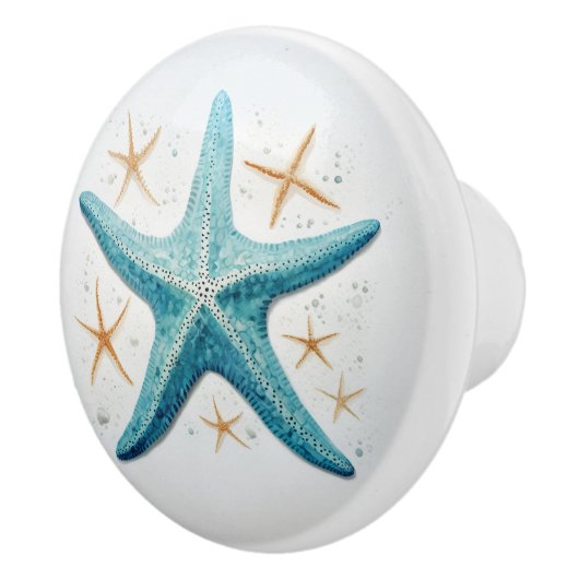 Blauwgroen zeesterren Waterverf Keramische Knop (Rechts)