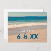 Blauwgroen zeestrand Sla de datum op Briefkaart (Voorkant / Achterkant)