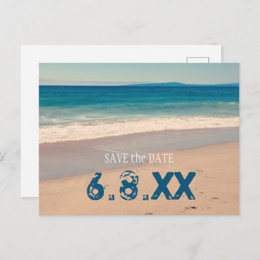 Blauwgroen zeestrand Sla de datum op Briefkaart (Voorkant / Achterkant)
