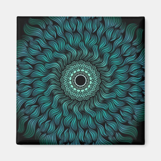 Blauwgroen Zentangle/Mandala Square Magnet (Voorkant)