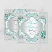 Blauwgroen zestien witte vlinders van 16 partijen kaart (Voorkant / Achterkant)