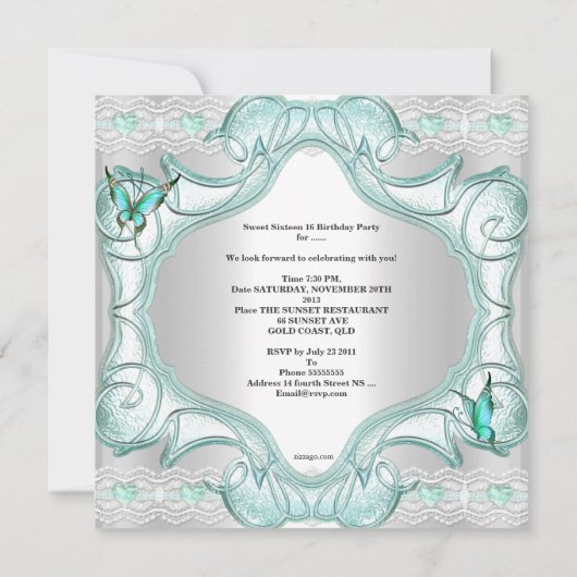 Blauwgroen zestien witte vlinders van 16 partijen kaart (Achterkant)