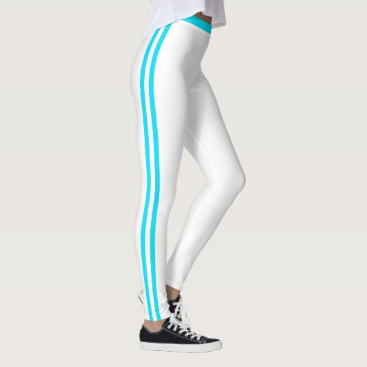 Blauwgroen zijstreep witte Leggings - uw kleuren (Rechts)
