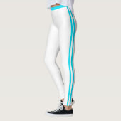 Blauwgroen zijstreep witte Leggings - uw kleuren (Links)
