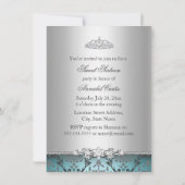  Blauwgroen & Zilver Damask Sweet 16 Invite Kaart (Achterkant)