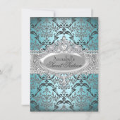  Blauwgroen & Zilver Damask Sweet 16 Invite Kaart (Voorkant)