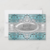  Blauwgroen & Zilver Damask Sweet 16 RSVP (Voorkant)