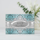  Blauwgroen & Zilver Damask Sweet 16 RSVP (Staand voorkant)