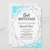Blauwgroen zilver Faux Glitter Geometric Bat Mitzv Kaart (Voorkant)