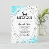 Blauwgroen zilver Faux Glitter Geometric Bat Mitzv Kaart (Staand voorkant)