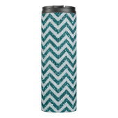 Blauwgroen zilver Faux Glitter Monogram Thermosbeker (Achterkant)