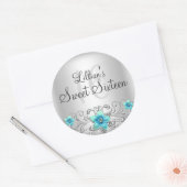 Blauwgroen zilver Floral Swirl Sweet 16 Sticker (Envelop)