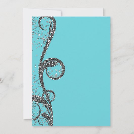 Blauwgroen Zilver Glitter Swirl Sweet 16 Birthday Kaart (Achterkant)