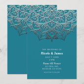 Blauwgroen & Zilver Mandala Elegant Minimaal Bruil Kaart (Voorkant / Achterkant)