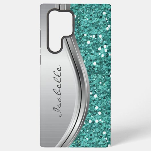 Blauwgroen zilver met reserveglam, speciaal metaal samsung galaxy hoesje (Achterkant)