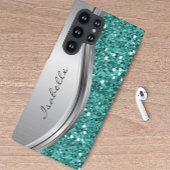 Blauwgroen zilver met reserveglam, speciaal metaal samsung galaxy hoesje