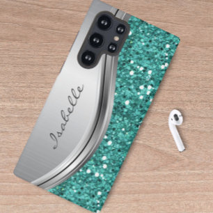 Blauwgroen zilver met reserveglam, speciaal metaal samsung galaxy s10 hoesje