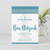 Blauwgroen Zilver Tallit Bar Mitzvah Bold Eenvoudi Kaart (Staand voorkant)