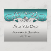 Blauwgroen Zilver Wervelingen Save the Date Aankondigingskaart (Voorkant)
