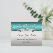 Blauwgroen Zilver Wervelingen Save the Date Aankondigingskaart (Staand voorkant)