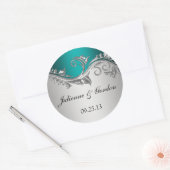  Blauwgroen Zilver Zwart Bruiloft Favor Sticke Ronde Sticker (Envelop)