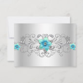 Blauwgroen Zilveren Bloemen Werveling RSVP (Achterkant)