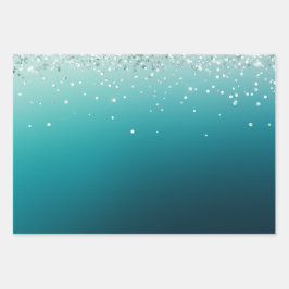 Blauwgroen zilveren Confetti Inpakpapier Vel