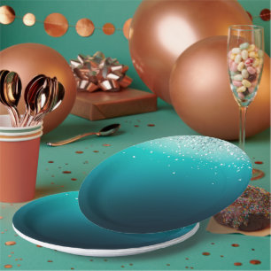 Blauwgroen zilveren Confetti Papieren Bordje