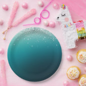 Blauwgroen zilveren Confetti Papieren Bordje (Feest)