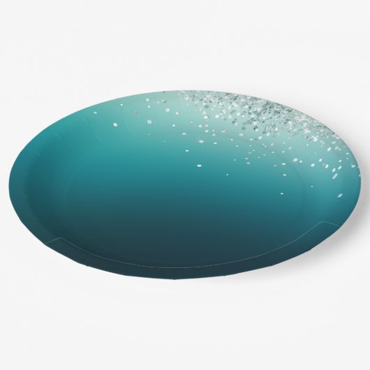 Blauwgroen zilveren Confetti Papieren Bordje (Gekanteld)