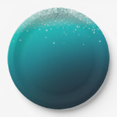 Blauwgroen zilveren Confetti Papieren Bordje (Voorkant)