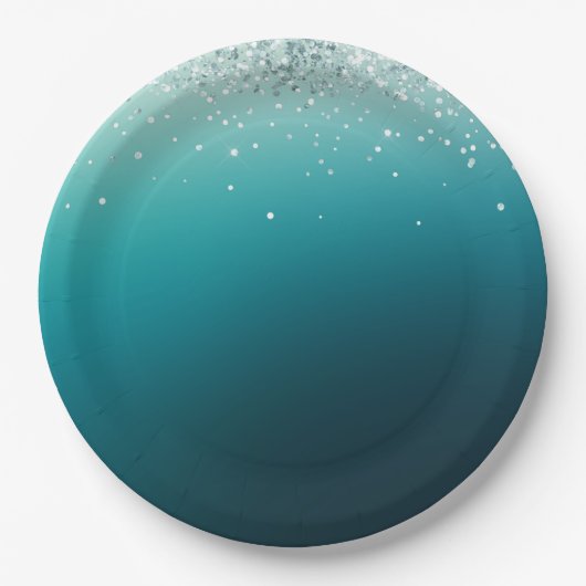 Blauwgroen zilveren Confetti Papieren Bordje (Voorkant)