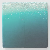 Blauwgroen zilveren Confetti Stenen Onderzetter (Voorkant)