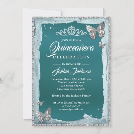 Blauwgroen zilveren diamantvlinder kaart (Voorkant)